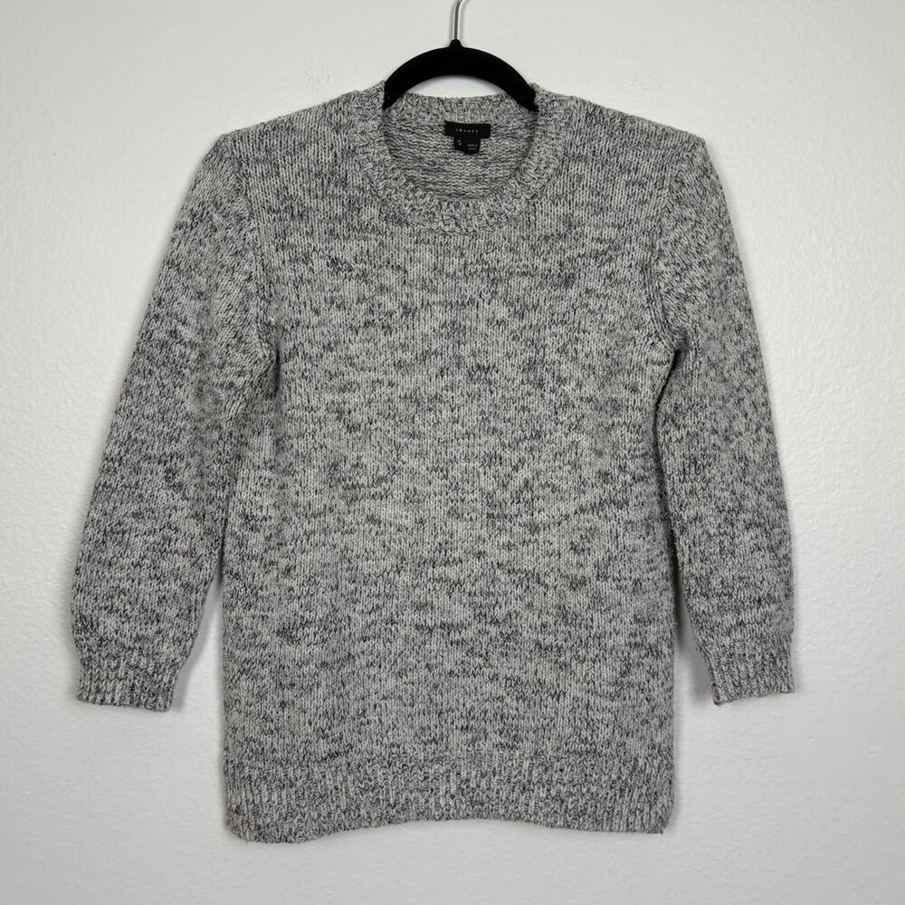 Theory Cashmere Blend White Black Speckled Knit Crewneck Sweater Small